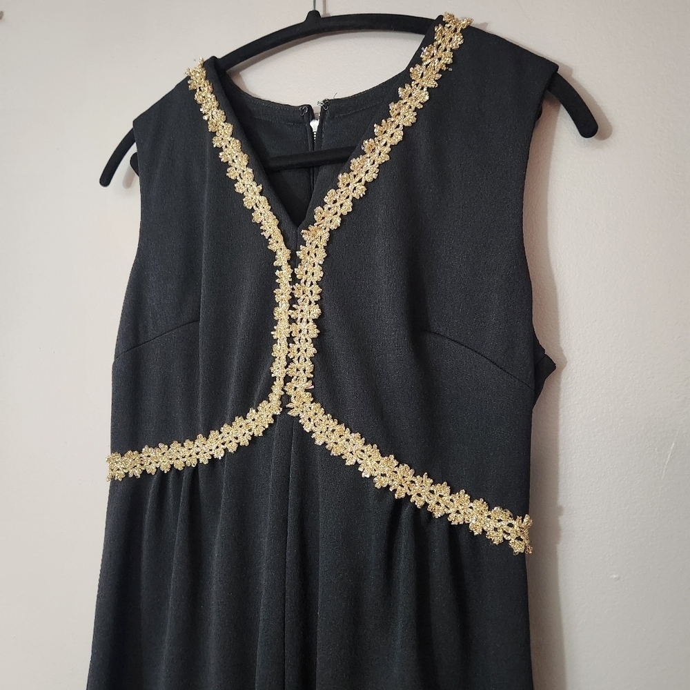 Vintage Celanese Formal Maxi Dress Black Size 14 NWT Fortrel Polyester - Picture 2 of 10
